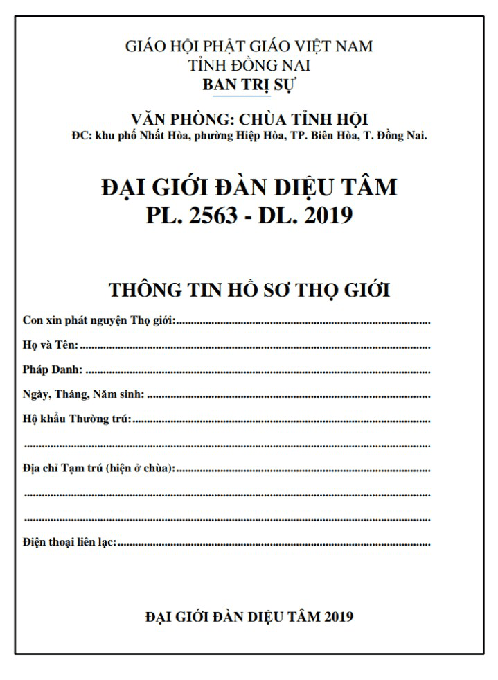 Thông báo - Đại Giới Đàn DIỆU TÂM 2019 tại tỉnh Đồng Nai